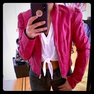 Hot Pink Faux Leather Jacket